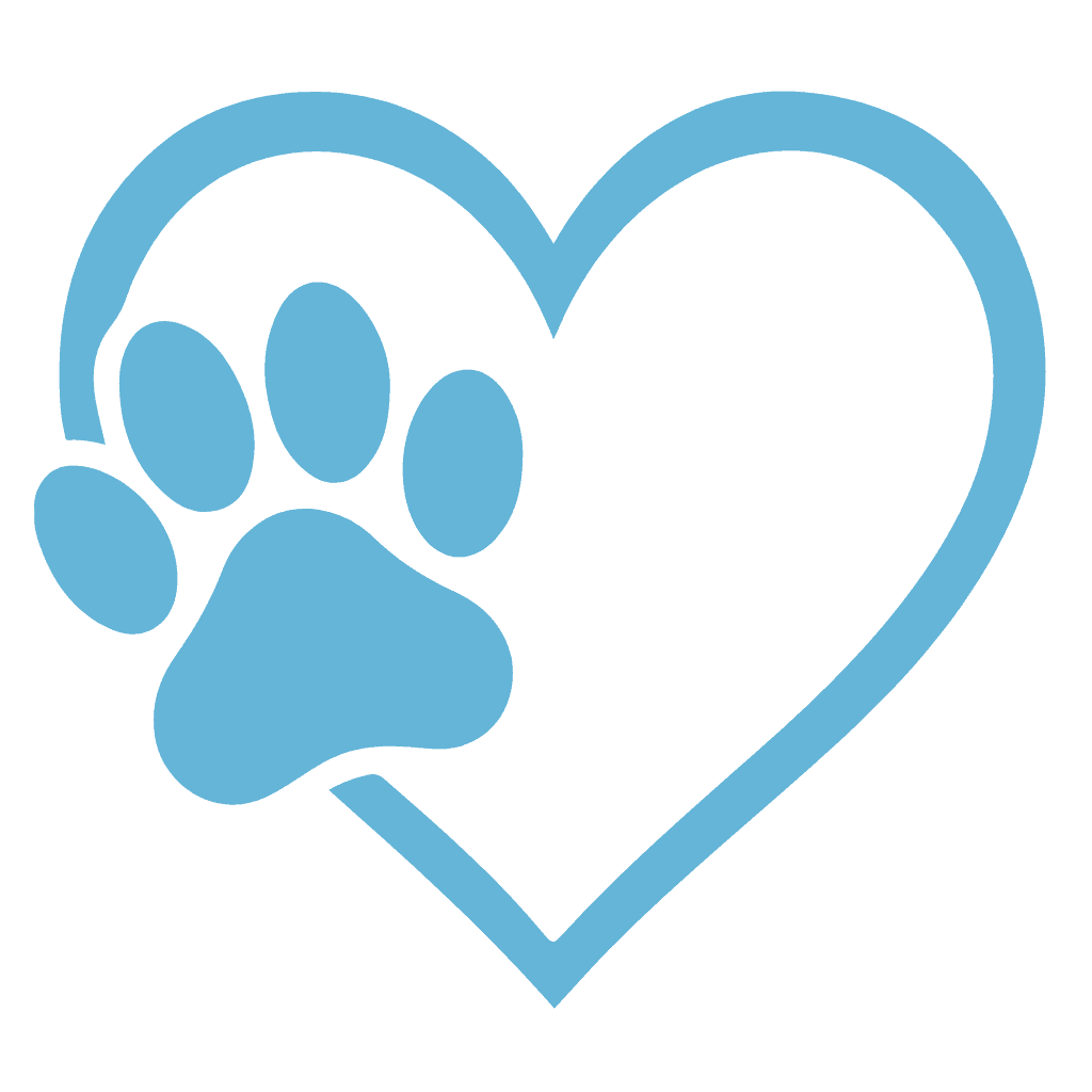 Blue paw print inside a heart outline, symbolizing love for pets.